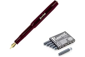 Kaweco Classic Sport Fine Nib Fountain Pen + Pack of 6 Black Ink Cartridges Set (Burgundy)