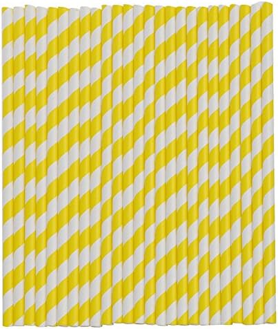 SODIAL(R) 50 x Retro Stripe Vintage Paper Drinking Straws Birthday(yellow)2 packs