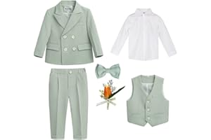 GUOCU 4/5/6 TLG Jungen Anzug Set,Kleine Jungen Frühling Formeller Kleidung Set Kinder Smoking Gentleman Outfits Festliche Hochzeit Anzüge Party Taufe Zweireihiger Kinderanzug Bekleidungsset