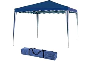 LOLAHOME Carpa Cenador Gazebo Plegable 3 x 3 m Azul | Mejores Tubos de Acero de Alta resistencia Plegables, Antiviento, Protección UV, Bolsa de Transporte| para Playa, Camping, Jardín, Terraza, Exteriores
