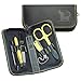 Produktbild perro negro 4-tlg. Maniküre-Set / Nagelpflege-Set / Nagelset Marke Drei Schwerter –Qualität aus Solingen: Nagelschere, Nagelknipser, Nagelfeile, Nagelstab, Pinzette in gelb – in schwarzem Lederetui