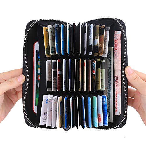 Preisvergleich Produktbild Hongyantech Leder Kreditkartenetui RFID Blocking Geldbörse Visitenkartenetui Kreditkartenhülle Geldklammer, Visitenkartenhalter für Herren und Damen, Schwarz 36 Fächer