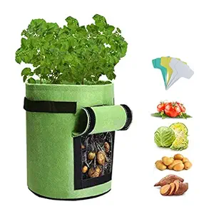 Xsorter 10 Gallon Grow Bags, Breathable Nonwoven Fabric Smart Pot with Handles Velcro Window Garden Planting Bags for Potato Tomato and Other Vegetables (Green)