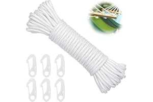WZHHDM Nylon Flag Rope, 15M 6mm Double Braided Nylon Flagpole Line Rope, Nylon Flag Pole Rope with 6 Hook Clips for Outdoor Hanging Clothes Bundled Sailing Rigging Garden Camping