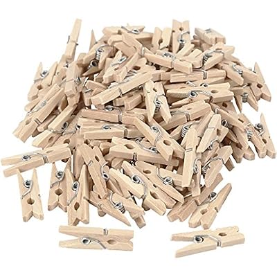 Befaith 100 pcs 25mm Mini naturelles vêtements en bois piquets photo papier pince à linge, clip taille 25 * 3mm