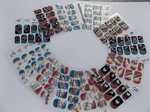 12x sheets (300+ individual transfers) of 3D Nail Art Tips Stickers False Nail Design Manicure Decals Gems Glitter Toe various designs - by Fat-catz-copy-catz (Glitter design nail art)