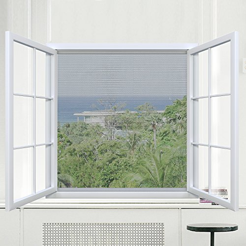 Rabbitgoo Fliegengitter für Fenster Mückennetze Moskitonetz Gaze Fenster Insektenschutz, selbstklebend, Klettverschluss, anthrazit, durchsichtig, 1,3m x 1,5m