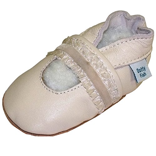 Soft Leather Baby girls Shoes with Suede Soles by Dotty Fish. Cream Christening design perfect for parties 0-6 Months