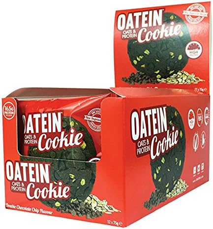 Oatein Cookie (12 x 75g) – High Protein Cookie Bar With Oats Complex Carbohydrate Healthy High Fibre Vegetarian Snack Cookies – Double Chocolate Chip