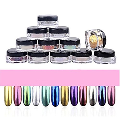 Covermason 12 Farben Nagel Glitzerpuder Glitzer Pulver Leuchtenden Nagel Spiegel Pulver Make up Kunst-DIY Chrome