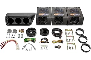 GlowShift Gauge Package for 2002-2007 Subaru Impreza WRX STI - Tinted 7 Color 30 PSI Boost/Vacuum, 100 PSI Oil Pressure & 300 F Oil Temperature Gauges - Clock Replacement Black Triple Dashboard Pod