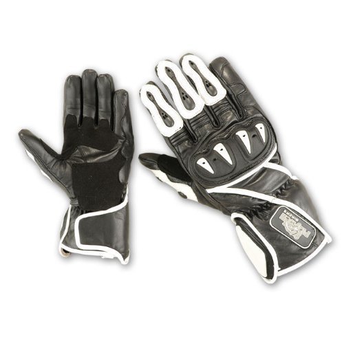 Playwell Bikers Piel Verano Moto Guantes Blanco / Negro Pequeño