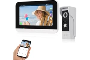 QTTYELOK Videoportero Kit Sistema de Intercomunicación de Vídeo WiFi Tuya 1080P HD 7 Pulgadas Color Monitor Interior + Timbre de Cámara Impermeable Visión Nocturna IR, Desbloqueo Remoto