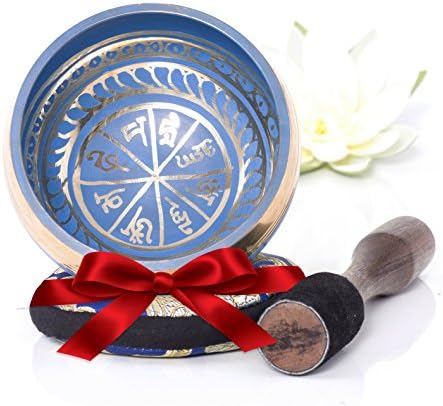 Silent Mind ~ Tibetan Singing Bowl Set ~ Blue Color Design ~ Great For Mindfulness Meditation, Relaxation, Stress &amp; Anxiety Relief, Chakra Healing, Yoga, Zen ~ Perfect Spiritual Gift