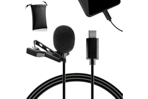 MOJOGEAR Micrófono de Pin USB-C para Smartphone y Tablet - Clip de Sujetacables de 1,5 Metros - Micrófono Lavalier Compatible con iPhone 15, iPhone 16 y Smartphones Android - Negro