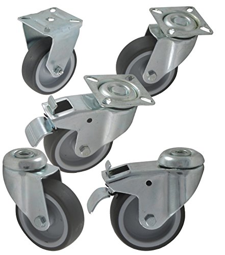 Apparaterollen Rad aus Gummi grau Befestigung Loch Platte oder Rückenloch Radduchemesse 50 75 100 mm als Bockrollen Lenkrolle Bremse Transportrolle - 3