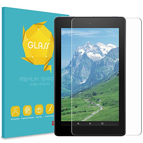 Fintie Fire 7 2017 Folie Panzerglas - [9H Härtegrad] HD klar [stark kratzfest] Hartglas Panzerglas Displayschutzfolie Glasfolie Tempered Glass Screen Protector für Amazon Fire 7 (7. Generation - 2017)