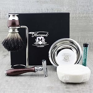Haryali London Pure Black Badger Hair Shaving Brush with Double Edge Safety Razor, Stand, Bowl & Soap Perfect Mens… - Image 2
