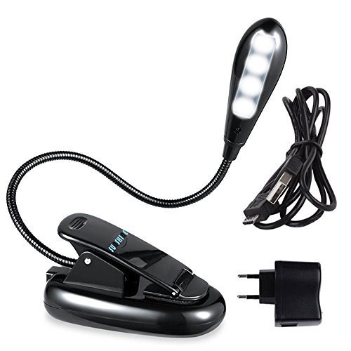 Preisvergleich Produktbild Sunshine Leselampe Buchlampe, Wiederaufladbar LED Buchlampe, Tragbare und Flexibel, 2-Stufe Helligkeit,Netzteil und USB-Kabel inklusive, LED Leselampe mit Klammer für Kindle und Lesen
