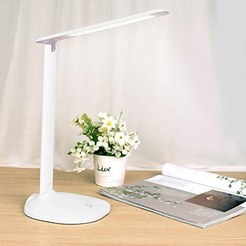 Desk Lamp, HHome Plus LED Touch Control 3-Level Dimmable Brightness, Foldable Eye-care Reading Light ( Shiny White 6W Adjustable Arm)