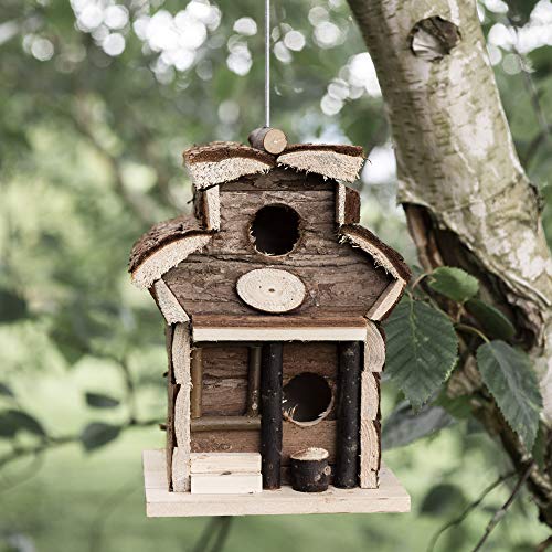 garden mile® Nichoir à Oiseaux en Bois à Suspendre dans Un hôtel en Bois Naturel Nichoir pour Le Jardin en Forme de bûches cabane pour Oiseaux décorations de Jardin Wooden Bird Hotel