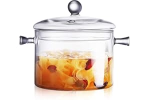 KEYOUNG Casserole et poêle en verre transparent résistant à la chaleur, 1,9 litre, avec couvercle pour la cuisson des pâtes, de la soupe, du lait, du thé et de la salade