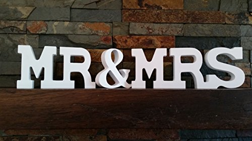 MR & MRS Large White Wooden Letters Freestanding Sign Wedding Decoration Present