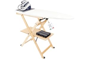 MOHOME Asse da Stiro Legno Faggio Naturale Pieghevole Salvaspazio Tappetino Silicone Portacaldaia Rotelle Trasportabili Dimensioni 123 x 89 x 48 cm Made in Italy Con Set 3 Grucce in Omaggio