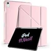 Fuchsia iPad 11th Generation Compatible A16 2025 Tri Folding Tablet Case Rose Gold with 11 inch Pen Partition Stand