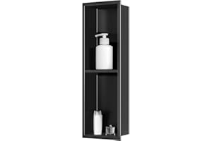 sunrik Nicho de Ducha,Estante de Ducha Empotrado de Acero Inoxidable,Nicho de Pared de Ducha Empotrable en Azulejos，Estantes de Baño Nicho de Doble Capa 60x20x10cm,Negro