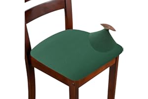 ZHILING Stretch dark green Chair Seat Covers for Dining Room Set of 4, Elastic Dining Chair Seat Protector Cover Removable Washable Chair Slipcovers with Ties