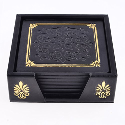 FOKOM 6er Untersetzer Untersatz Tasse Matte Coaster Cup Mat mit Halter-Schwarz