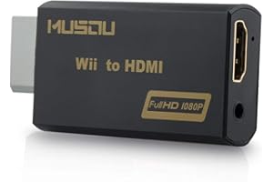 Musou Adaptateur Wii HDMI Wii2HDMI Signal Vidéo Convertisseur Full HD 1080p avec Audio Sortie Jack 3,5 mm pour Nintendo Wii TV Monitor Beamer, Noir