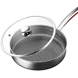 Non Stick Skillet Poêle 10,8 pouces haut de gamme Pan en acier inoxydable avec couvercle en verre et poignée en acier inoxydable de - antiadhésifs Saute Surface Idéal pour Egg ou Omelette cuisson