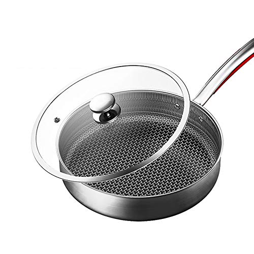 Non Stick Skillet Poêle 10,8 pouces haut de gamme Pan en acier inoxydable avec couvercle en verre et poignée en acier inoxydable de - antiadhésifs Saute Surface Idéal pour Egg ou Omelette cuisson