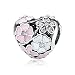 Produktbild Poetic Blooms Heart Charm 925 Sterling Silber Charms für Pandora, europäischen Armbänder kompatibel
