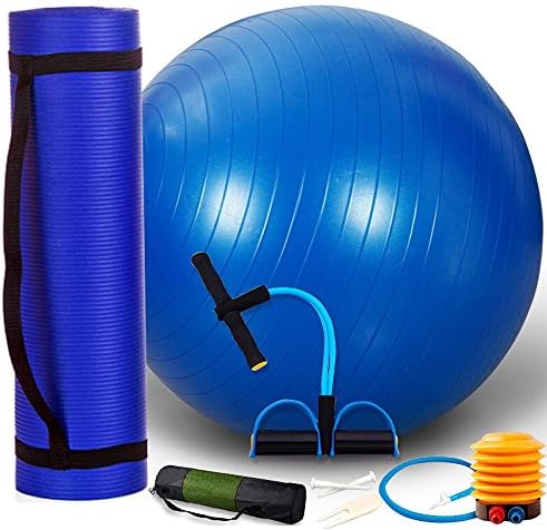 2/3/4 Pieces Yoga Sets with Anti-burst Exercise Ball,Yoga mat,Rally,and Dumbbell in Three Colors ( Color : Blue 3 Pieces Sets )