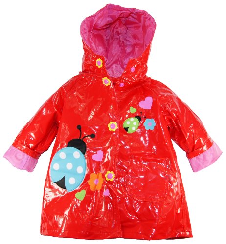 Wippette Baby Girls Infant Waterproof Hooded Ladybug Raincoat Jacket, Red, 12 Months