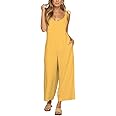 LANMSOM Dungarees for Women Jumpsuit Cotton Overalls for Women UK Wide Leg Dungarees with Pockets Adjustable Straps Womens Baggy Romper Casual Fashion Solid Sleeveless Suspender Pant (A:Yellow,L)