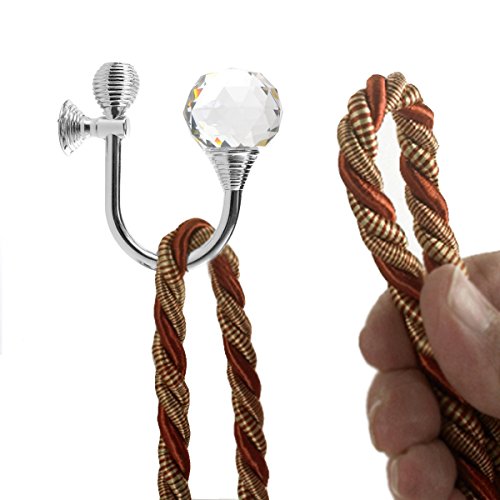 btsky 2 x Glas Kristall Vorhang halten Rücken Raffhalter Wand Haken Quaste Halterung silber - 6