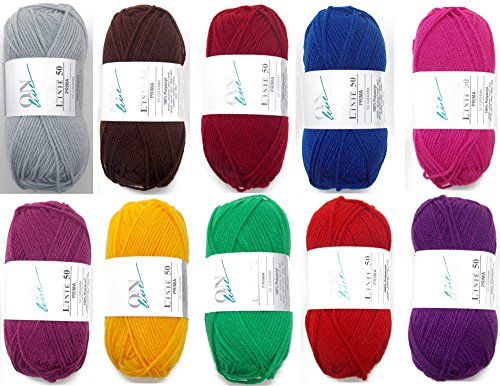 Wollpaket bunt mit 500 g Wolle 100% Polyacryl * 10x 50 g zum Häkeln, Stricken und Basteln * Bastelwolle Häkelwolle Strickwolle * Farben wie abgebildet