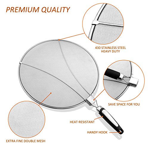 Philonext Edelstahl-Spritzer-Schirm-Schutz Mit Silikon-Klappgriff Anzug für viele Töpfe Pfannen Praktische Küchen Bratpfanne Öl Proofing Deckel - 2