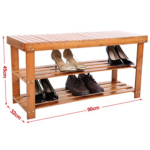 Songmics Schuhbank Sitzbank Schuhregal Badregal aus Bambus lange Version 90 x 45 x 32 cm Rotbraun LBS90Z - 7