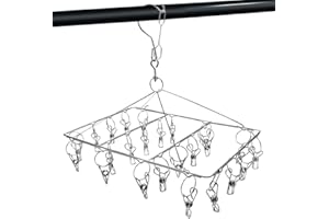 XYUXWLG Sock Hanging with 24 Pegs - Stainless Steel Sock Hanger Drying Rack with Swivel Hook - Windproof Laundry Hanger for Socks, Underwear, Baby Clothes and Hats (1PCS)