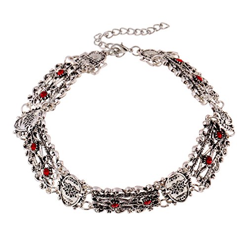 HYHAN Collar gargantilla de diamantes vintage , ancient silver red