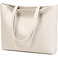 MEEGIRL Ladies Tote Bags Simple PU Leather Handbags Work School Shopping Bags for Women with Zip and Inner Pocket (Beige)