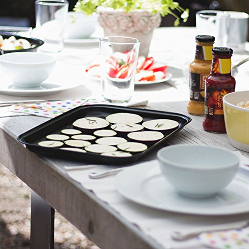 Rustler Grillschale rechteckig aus Karbonstahl mit Antihaftbeschichtung | Grillpfanne für Gemüse, Fisch und Meeresfrüchte geeignet | 34,7 x 24,5 x 2,2 cm | Grillkorb in schwarz - 4