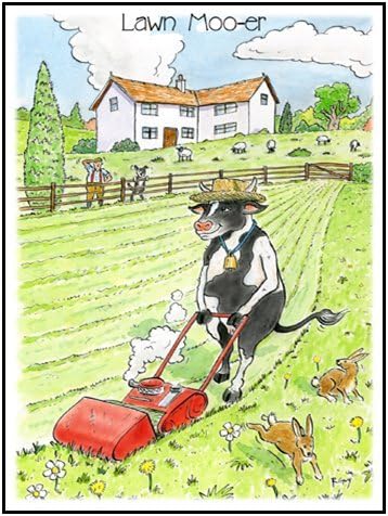 Little Snoring Gifts: 7x5 Greetings Card Funny Farm - Lawn Mooer