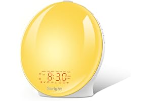 ‎SURIGHT Suright Lichtwecker Tageslichtwecker, Wake Up Licht Wecker, Sonnenaufgang Sonnenuntergang Simulation Wecker Radio 15 Naturgeräusche 2 Alarmen Snooze 18 Farblicht 20 Helligkeit Nachttischlampe
