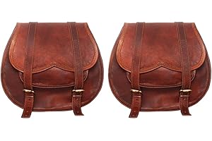 ALASKA EXPORTS - 1 Pair Motorbike Saddle Bags Leather Rear Seat Saddle Bag Travel Tool Tail Luggage Black (2 Bags Bags) (Brown) (Brown 1)